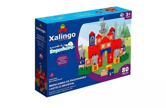 BRINQUEDO EDUCATIVO BRINCANDO DE ENGENHEIRO BLOCOS DE MONTAR CASTELO MEDIEVAL 80 PEÇAS XALINGO