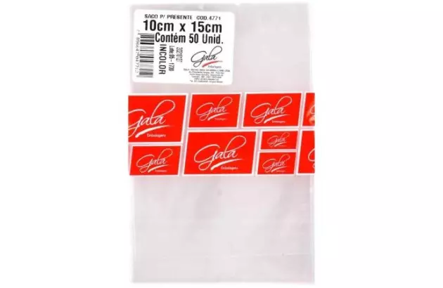 SACO PARA PRESENTE TRANSPARENTE 15X29 CM INCOLOR POLIPROPILENO PLÁSTICO - PACOTE COM 50 UND | GALA