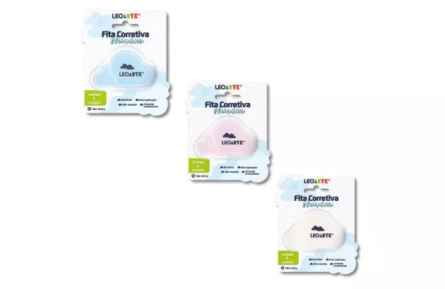 CORRETIVO EM FITA 8M X 5MM FORMATO NUVEM CORES SORTIDAS LEO&LEO - 10286