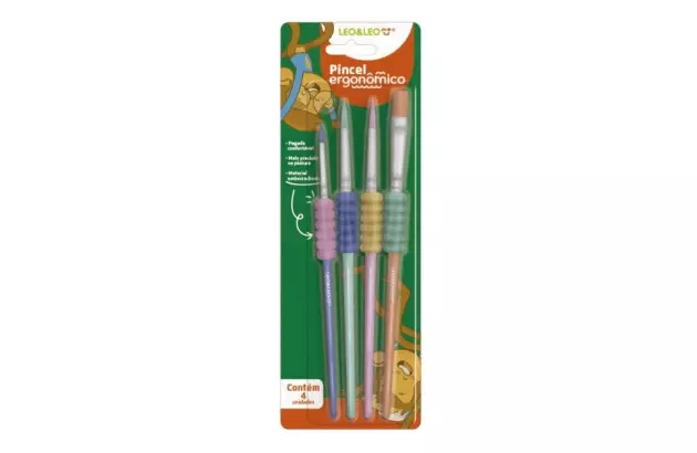 PINCEL ERGONOMICO COM BORRACHA 4 UNIDADES BLISTER LEONORA 10241
