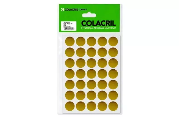 ETIQUETA ADESIVA MULTIUSO REDONDA N° 19 MM AMARELA - 6 FOLHAS 210 ETIQUETAS | COLACRIL 6001AM