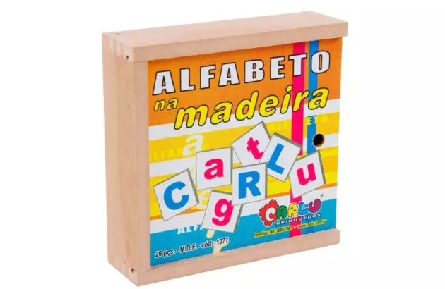 BRINQUEDO EDUCATIVO ALFABETO NA MADEIRA 26 PEÇAS - CAIXA MDF | 1077 CARLU