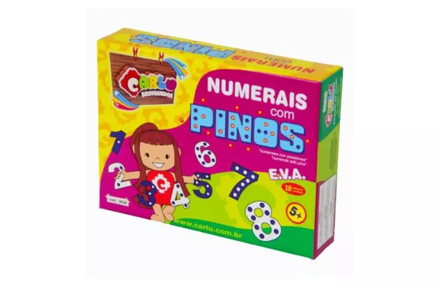 BRINQUEDO EDUCATIVO NUMERAIS COM PINOS 10 PEÇAS MDF + 5 ANOS 3028 CARLU
