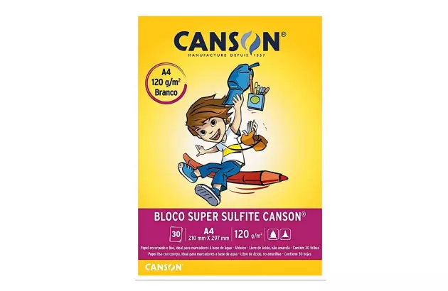 BLOCO DESENHO SUPER SULFITE A4 120G/M² 30 FOLHAS BRANCO – LINHA ESCOLAR | CANSON
