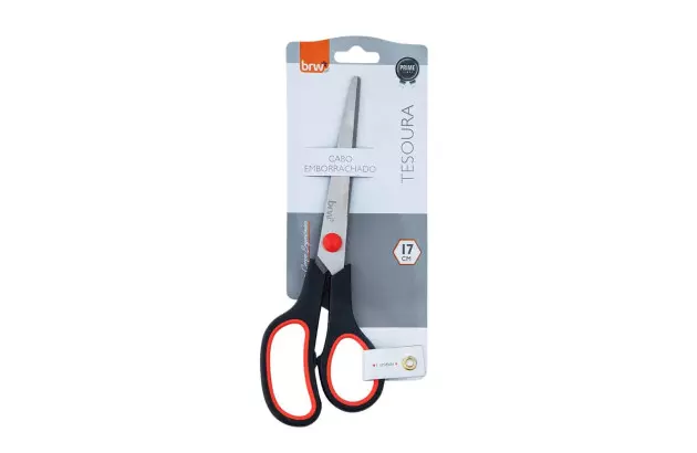 TESOURA DE AÇO 17CM INOX CABO EMBORRACHADO | BRW TE1702