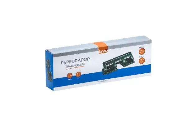 PERFURADOR DE PAPEL 4 FUROS 20 FOLHAS METÁLICO PRETO 80MM ENTRE FUROS, 12MM DE ALCANCE | BRW PF1004