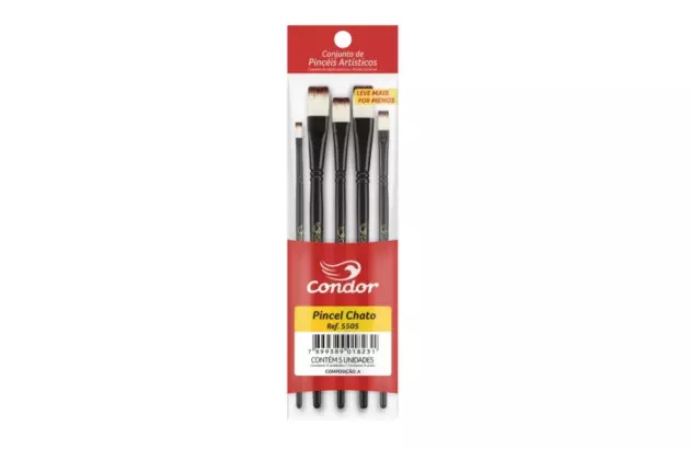 KIT PINCEL DE PELO CHATO ARTÍSTICO MESCLADO 05 UND 5505 CONDOR