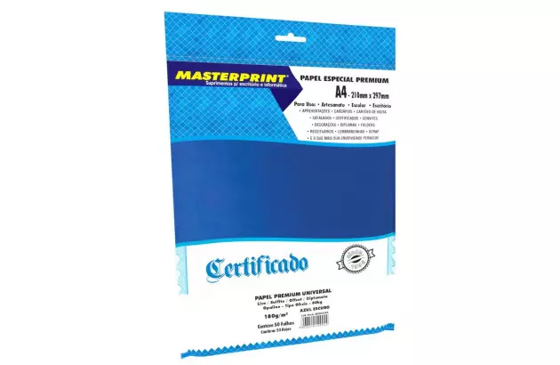 PAPEL DIPLOMATA LISO OFFSET AZUL ESCURO 180G 60KG A4 50 FOLHAS SULFITE, JATO DE TINTA | MASTERPRINT
