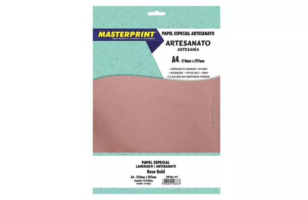PAPEL LAMINADO ROSE GOLD 250G/M² A4 10 FOLHAS LAMICOTE PARA ARTESANATO | MASTERPRINT