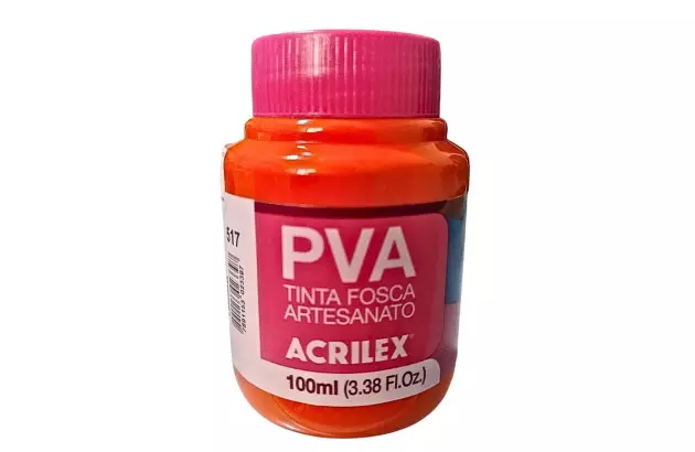 TINTA PVA FOSCA PARA ARTESANATO 250ML LARANJA 517 - UNIDADE | ACRILEX 3225