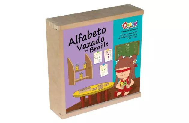 BRINQUEDO EDUCATIVO ALFABETO VAZADO BRAILLE 15 PEÇAS MDF 1391 CARLU