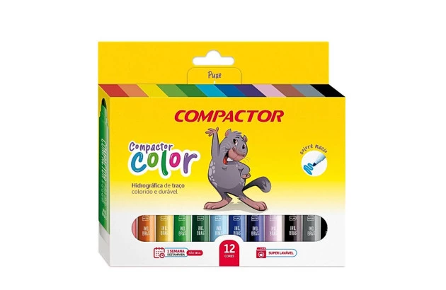 HIDROCOR 12 CORES GROSSO COLOR HIDROGRÁFICA SUPER LAVÁVEL - COMPACTOR