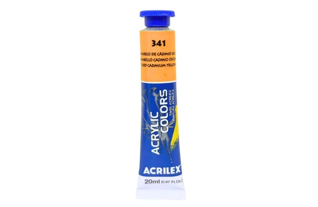 TINTA ACRÍLICA PARA TELA ACRYLIC COLORS 20ML AMARELO DE CÁDMIO ESCURO 341 - UNIDADE | ACRILEX 13123