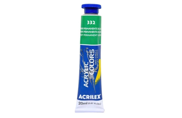 TINTA ACRÍLICA PARA TELA ACRYLIC COLORS 20ML VERDE PERMANENTE ESCURO 332 - UNIDADE | ACRILEX 13123