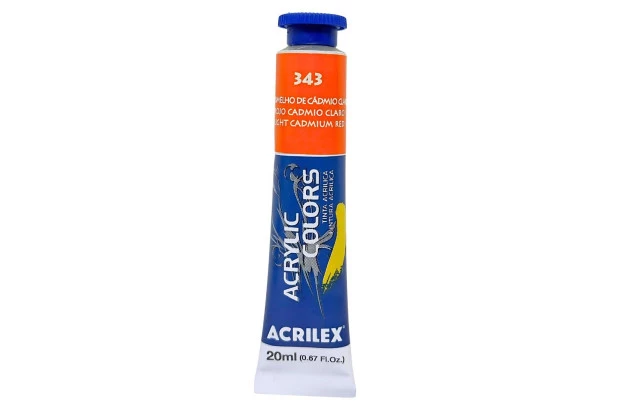 TINTA ACRÍLICA PARA TELA ACRYLIC COLORS 20ML VERMELHO DE CÁDMIO CLARO 343 - UNIDADE | ACRILEX 13123