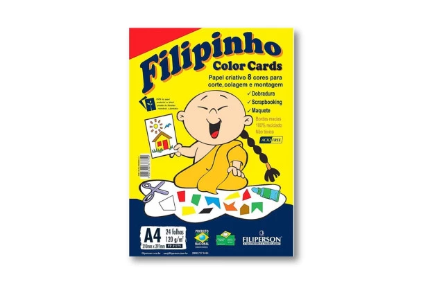 BLOCO DE PAPEL CRIATIVO COLOR CARDS A4 8 CORES 120G 24 FOLHAS - FILIPERSON 1775