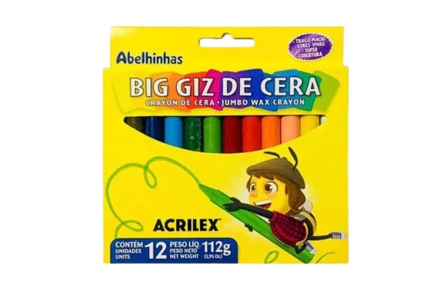 BIG GIZ DE CERA 12 CORES JUMBO CRAYON 112G ACRILEX 9111