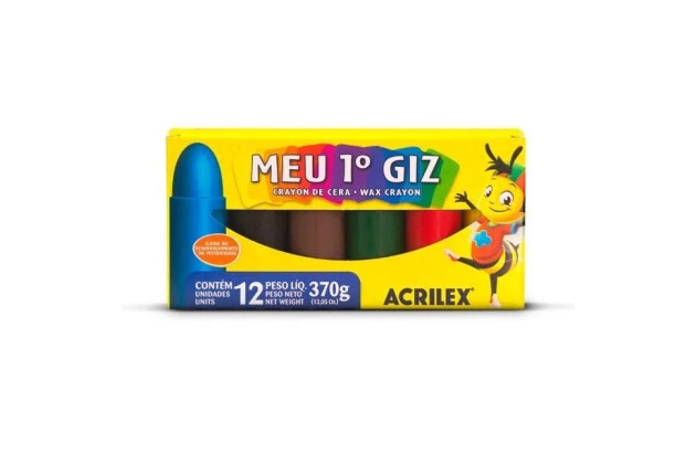 MEU PRIMEIRO GIZ DE CERA 12 CORES 370G ACRILEX 9512
