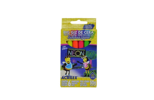 GIZ DE CERA BIG 6 CORES NEON GLITTER FANTASIA 52G 9806 ACRILEX