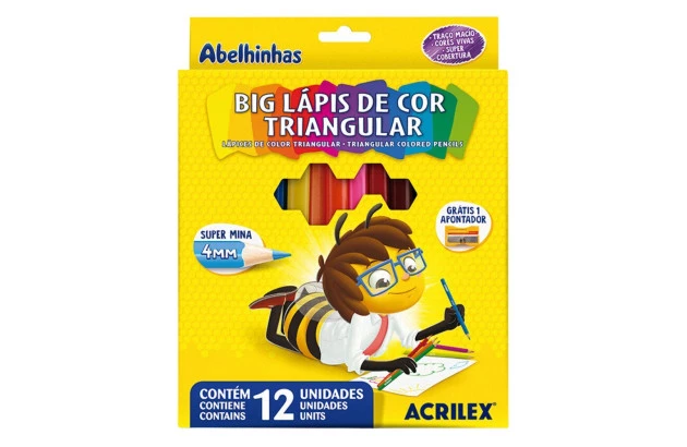LÁPIS DE COR 12 CORES TRIANGULAR BIG COM APONTADOR 4MM ACRILEX 9697