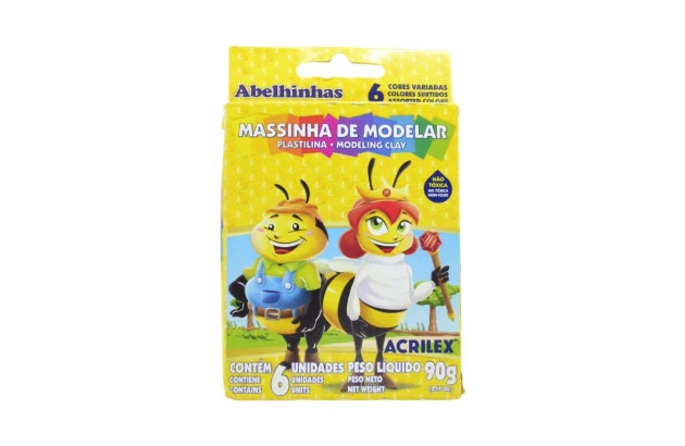 MASSA DE MODELAR 6 CORES PLASTILINA 90G ABELHINHA - REF 7006 ACRILEX