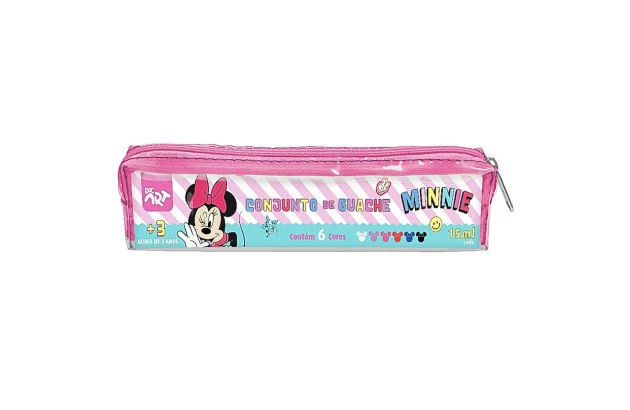 ESTOJO TINTA GUACHE 6 CORES 15ML CADA MINNIE PVC - CORES VIBRANTES