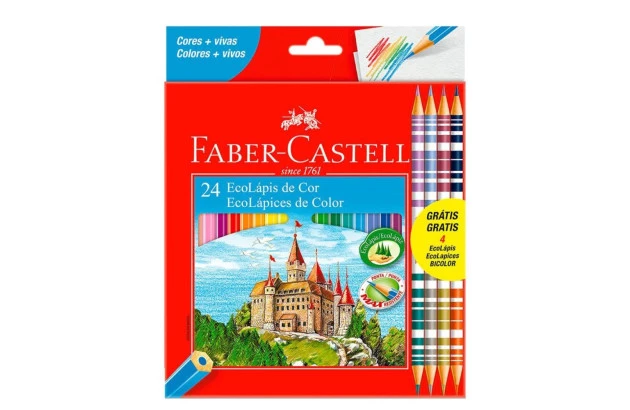 LAPIS DE COR 24 CORES ECOLÁPIS + 4 BICOLOR SEXTAVADO 120124/4B - FABER CASTELL