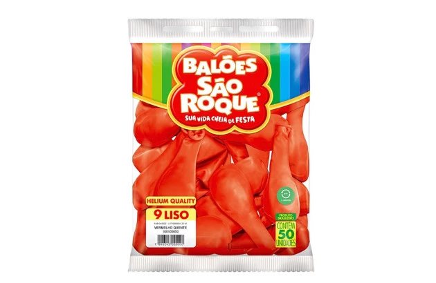 BALÃO LISO 9 POLEGADAS VERMELHO QUENTE HELIUM QUALITY 50 UNDS SÃO ROQUE