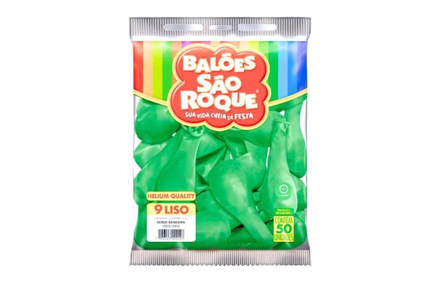 BALÃO LISO 9 POLEGADAS VERDE BANDEIRA HELIUM QUALITY 50 UNDS SÃO ROQUE