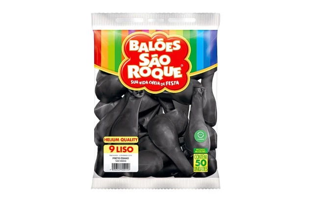BALÃO LISO 9 POLEGADAS PRETO EBANO HELIUM QUALITY 50 UNDS SÃO ROQUE