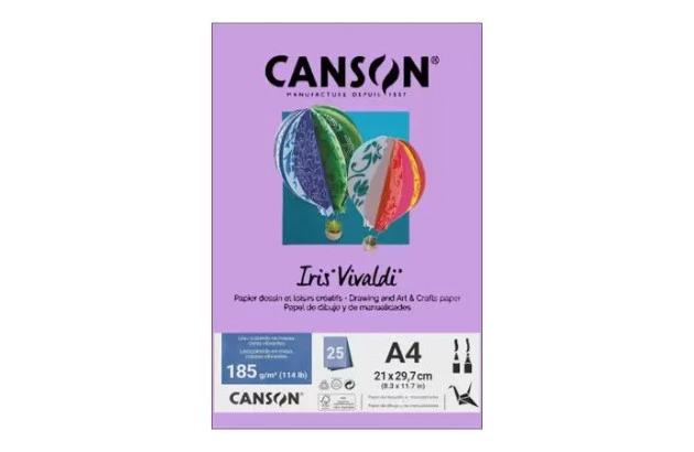 BLOCO COLORIDO NA MASSA DE DESENHO LISO A4 185G/M² LILÁS 25 FOLHAS | CANSON IRIS VIVALDI