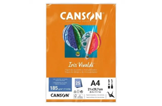 BLOCO COLORIDO NA MASSA DE DESENHO LISO A4 185G/M² CENOURA 25 FOLHAS | CANSON IRIS VIVALDI