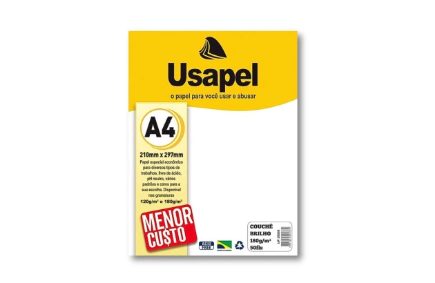 PAPEL COUCHÊ BRANCO A4 180G 50 FOLHAS - USAPEL 25008