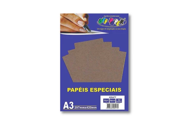 PAPEL KRAFT NATURAL A3 180G 50 FOLHAS OFF PAPER