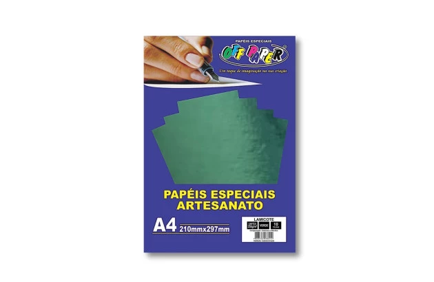PAPEL LAMICOTE VERDE A4 250G PACOTE COM 10 FOLHAS OFFPAPER