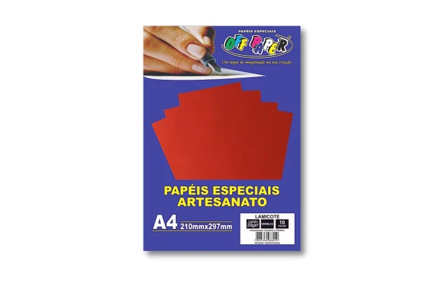 PAPEL LAMICOTE VERMELHO A4 250G PACOTE COM 10 FOLHAS OFFPAPER