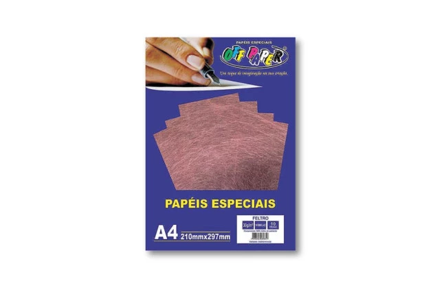 PAPEL FELTRO A4 VERMELHO 30G COM 10 FOLHAS OFF PAPER