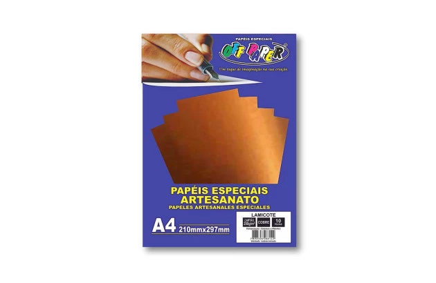 PAPEL LAMICOTE COBRE A4 250G PACOTE COM 10 FOLHAS OFFPAPER