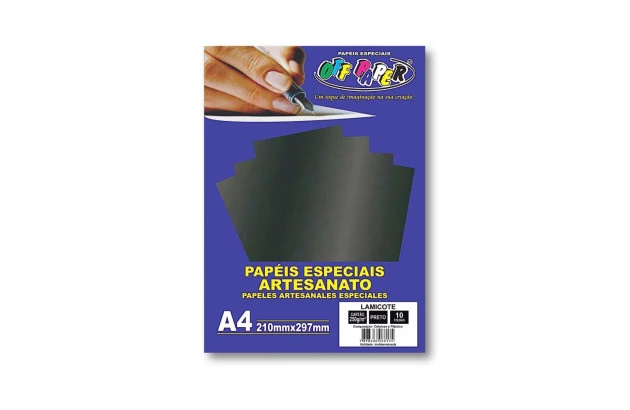 PAPEL LAMICOTE PRETO A4 250G PACOTE COM 10 FOLHAS OFFPAPER
