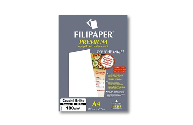 PAPEL COUCHÊ BRANCO PREMIUM A4 180G/M² 20 FOLHAS - FILIPERSON