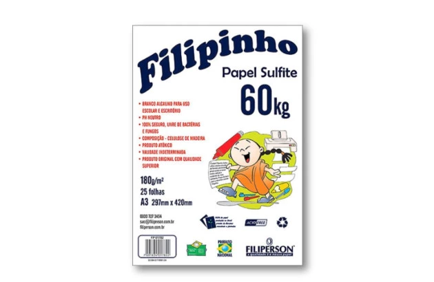 BLOCO DE PAPEL SULFITE A3 PESO 60KG 180G/M² BRANCO 25FLS - FILIPERSON 1782