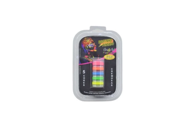 TINTA FACIAL CREMOSA 5 CORES FLUOR COLORS EM TORRE - ROSTINHO PINTADO 3017