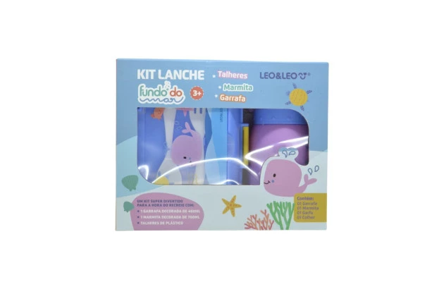 KIT LANCHE FUNDO DO MAR MARMITA 700ML | GARRAFA 460ML | TALHERES LEO&LEO 97830