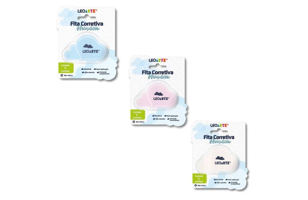 CORRETIVO EM FITA 8M X 5MM FORMATO NUVEM CORES SORTIDAS LEO&LEO - 10286