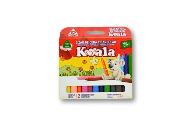 GIZÃO DE CERA TRIANGULAR 12 CORES 90G KOALA DELTA - 0019