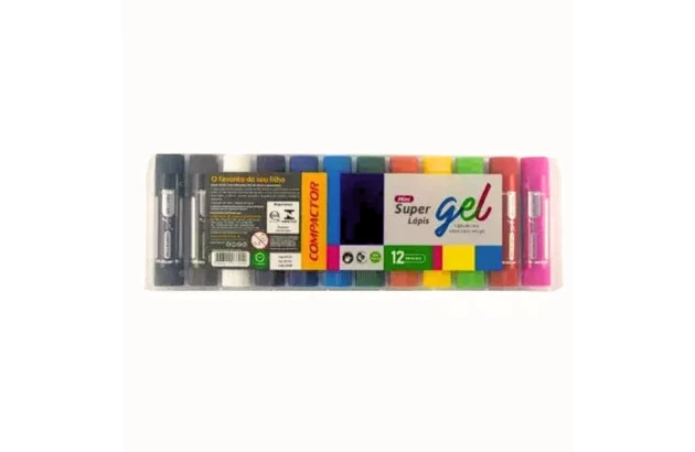 GUACHE EM BASTÃO 12 CORES SUPER GEL MINI | GIZ DE CERA - COMPACTOR