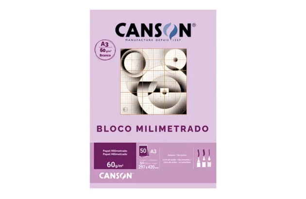 BLOCO SULFITE MILIMETRADO CANSON A3 60G/M² BRANCO 50 FOLHAS