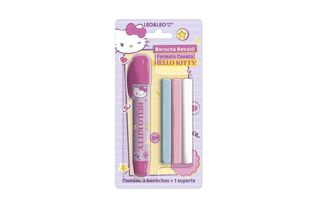 BORRACHA CANETA RETRÁTIL HELLO KITTY + 3 BORRACHAS LEO&LEO - 10193