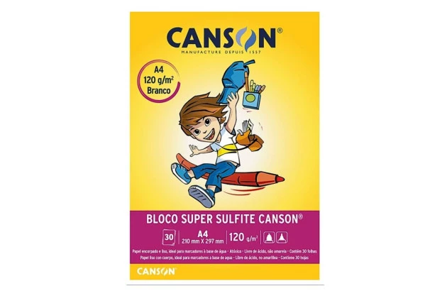 BLOCO DESENHO SUPER SULFITE A4 120G/M² 30 FOLHAS BRANCO – LINHA ESCOLAR CANSON
