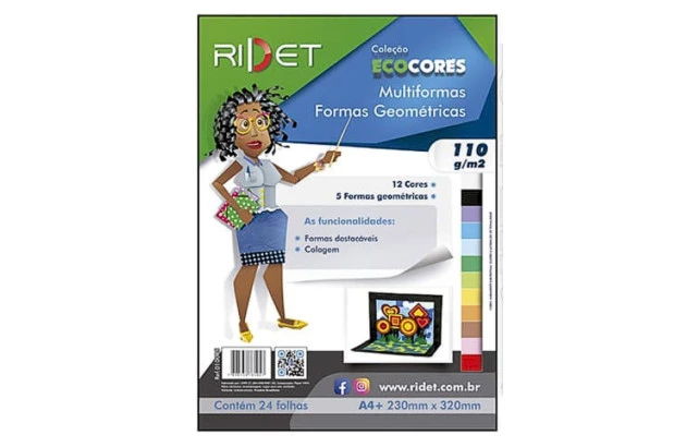 BLOCO PAPEL MULTIFORMAS 12 CORES A4 5 FORMAS GEOMETRICAS 110G/M² 24 FOLHAS - 230X320MM